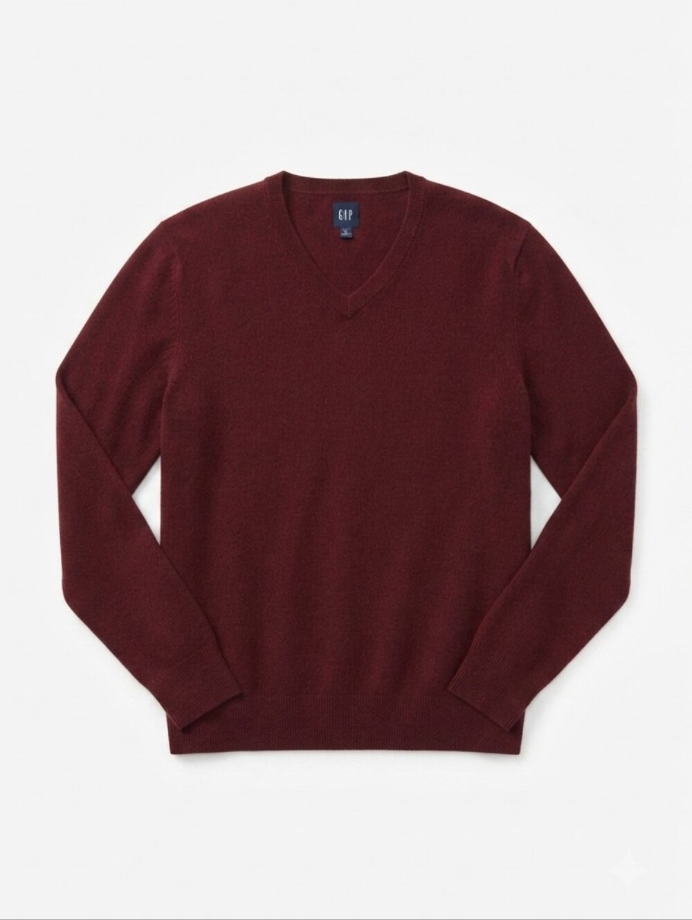 JCPenney 100% Cashmere V-Neck Sweater Men's Size Large Burgundy Maroon Flaws